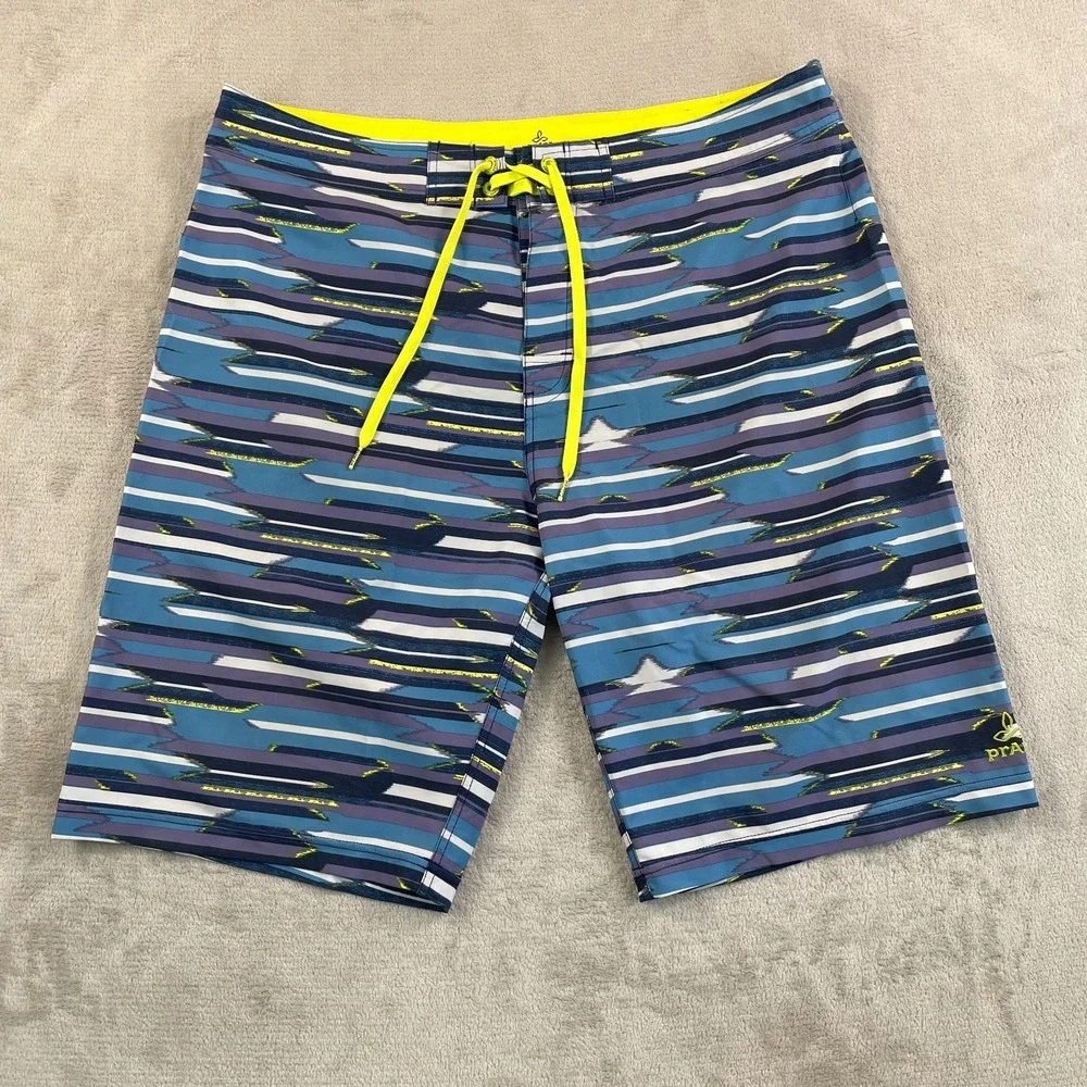 prAna Sediment Swim Board Shorts Men 38 UPF50‎ Zip Pocket Recycled Poly Beach
